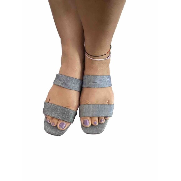 Lafayette 148 New York LF- BREEN Chambray Denim Square Toe Sandals Women's  9.5M - Picture 1 of 16